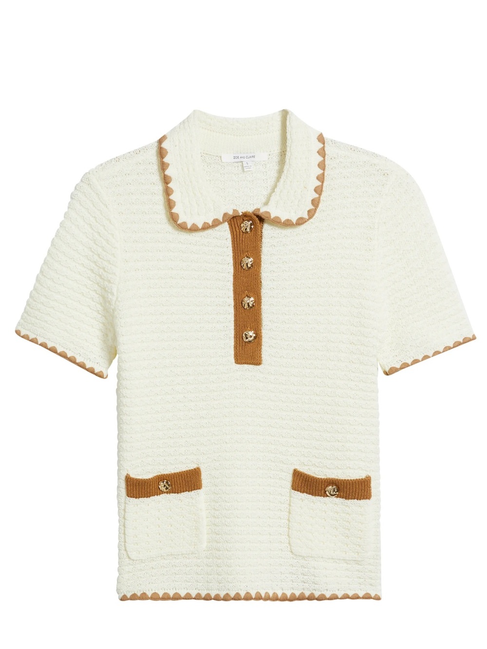 ZOE AND CLAIRE Contrast Trim Polo Sweater